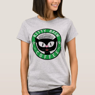 Camiseta Gata Cerveza Café Lindo Gato De Dibujos Animados N