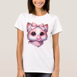 Camiseta Gata Coqueta con Lazo Rosa Cinta Bandana Chicle