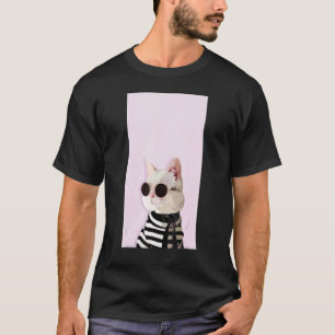 Camiseta Gata Fashionista Gatito Lindo Genial Rosa Negro
