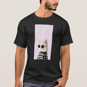Camiseta Gata Fashionista Gatito Lindo Genial Rosa Negro