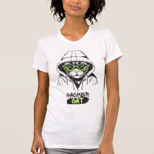 Camiseta Gata Hacker Techno Gato Ciberpunk Gráfico de Mujer