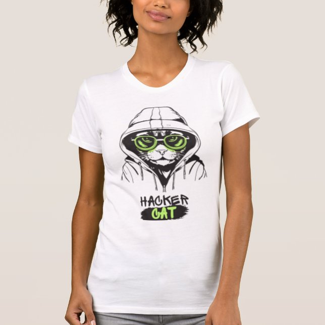 Camiseta Gata Hacker Techno Gato Ciberpunk Gráfico de Mujer (Anverso)