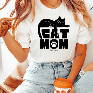 Camiseta Gata Mamá Gato Negro y Huella de Garra Personaliza