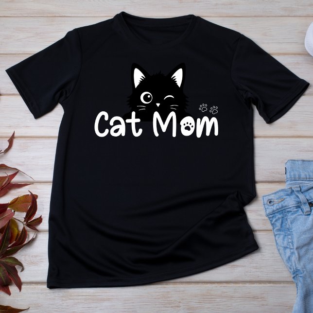 Camiseta Gata Negra Adorable Guiñando Mamá (Cute Winking Black Cat Mom T-Shirt)