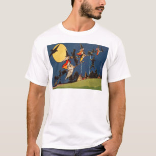 Camiseta Gata negra bruja volando luna cuervo