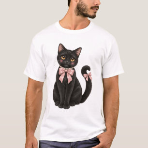 Camiseta Gata negra coqueta con perlas Halloween pastel ado
