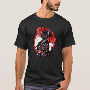Camiseta Gata Negra Geisha Kimono Divertido Mascota