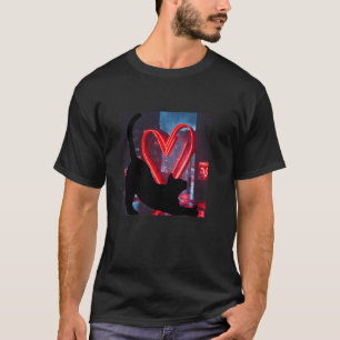 Camiseta Gata Negra Minina en la Ciudad Con un Corazón