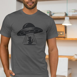 Camiseta Gata Negra Vintage Ovni Nave Espacial Divertida
