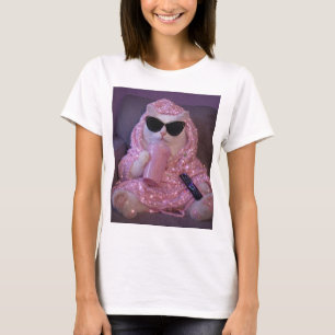 Camiseta Gata Perezosa Glamurosa con Gafas de Sol y Bebi