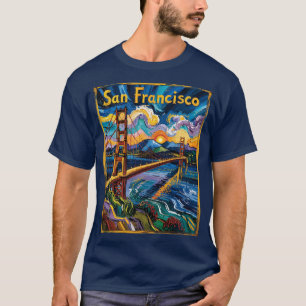 Camiseta Gate de oro de San Francisco Arte estilo Van Gogh