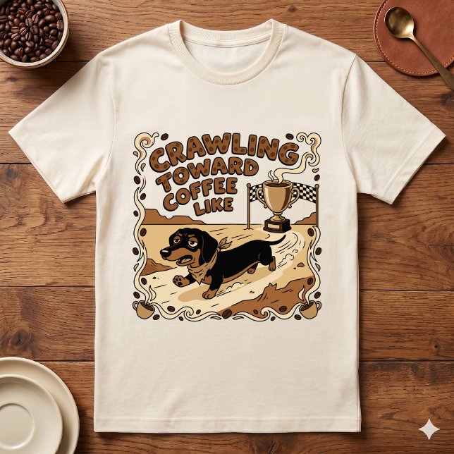 Camiseta Gateando hacia el café como un divertido perro Dac (Subido por el creador)