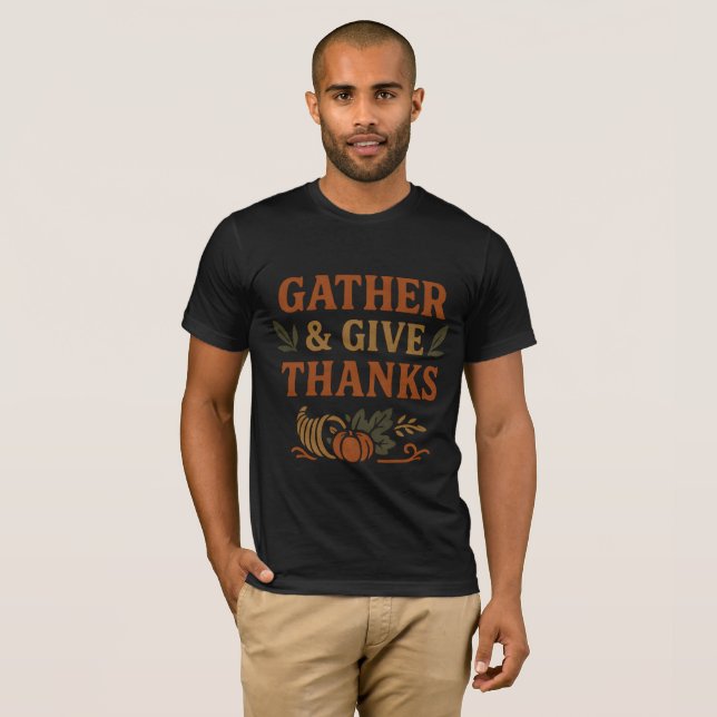Camiseta Gather & Give Thanks – Rustic Thanksgiving T-Shirt (Anverso completo)