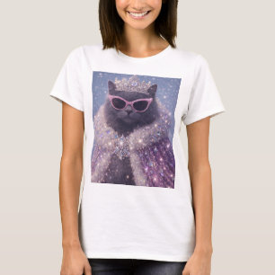 Camiseta Gatita Reina Glamurosa Retrato de Fantasía Brillan