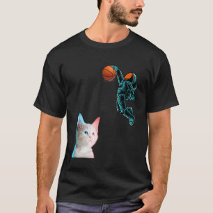 Camiseta Gatito Adorable Astronauta Jugando Baloncesto Para