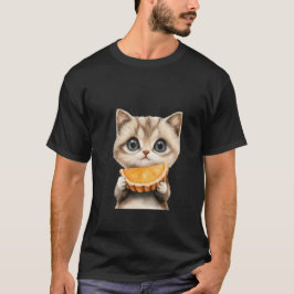 Camiseta Gatito Adorable Comiendo Tarta de Naranja Arte Acu
