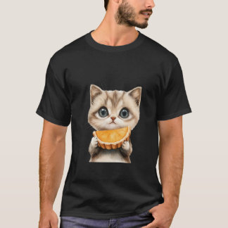 Camiseta Gatito Adorable Comiendo Tarta de Naranja Arte Acu