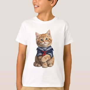 Camiseta Gatito Adorable con Ropa de Marinero para Niños