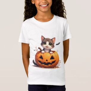 Camiseta Gatito Adorable En Calabaza Escena De Otoño De Hal