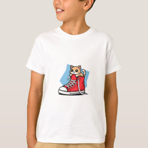 Camiseta Gatito Adorable en Zapatilla Roja para Niños