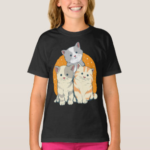 Camiseta Gatito Adorable Naranja Gris Gato de Dibujos Anima