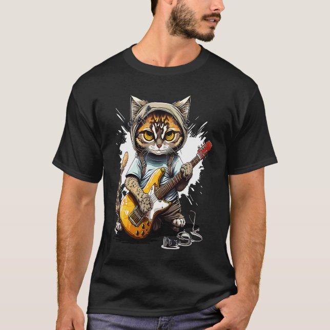 Camiseta Gatito Adorable Tocando Guitarra  2 (Anverso)