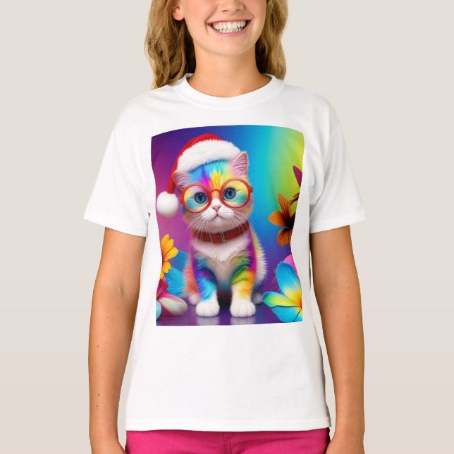 Camiseta Gatito arcoiris Santa Claus-57357 (Anverso)