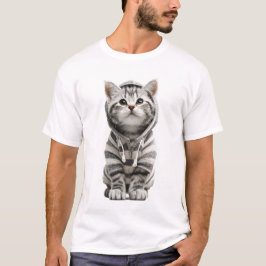 Camiseta Gatito atigrado gris adorable en sudadera a rayas
