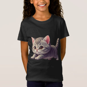Camiseta Gatito Atigrado Gris Adorable Saltando Juguetoname