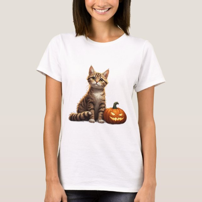 Camiseta Gatito atigrado tema de otoño de Halloween 🎃 (Anverso)