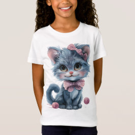 Camiseta Gatito azul oscuro con arcos rosados juguetones