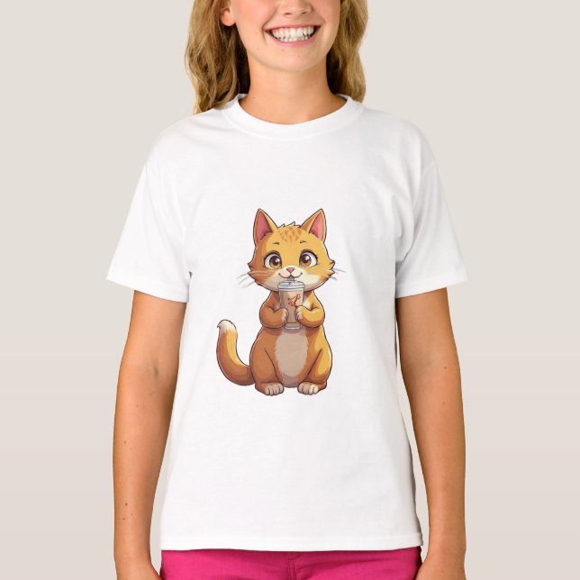 Camiseta Gatito bebiendo café (Anverso)