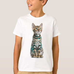 Camiseta Gatito Bengal Leopardo Manchado Verde Kids