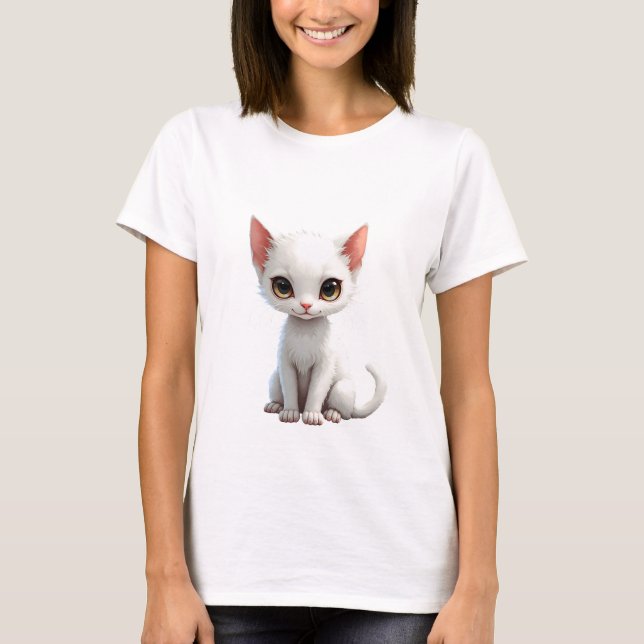 Camiseta Gatito Blanco Adorable (Anverso)