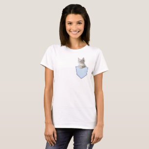 Camiseta Gatito blanco con ilusión graciosa de bolsillo grá
