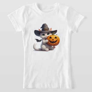 Camiseta Gatito blanco de Halloween Jack O Linterna Calabaz