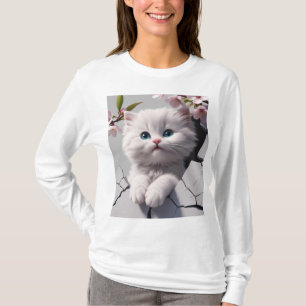 Camiseta Gatito blanco entre flores de cerezo