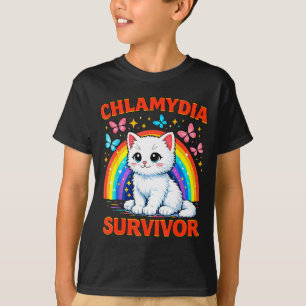 Camiseta Gatito blanco sarcástico superviviente de clamidia
