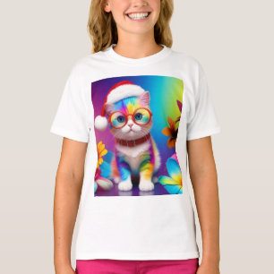 Camiseta Gatito color arcoiris como Santa Claus-57357
