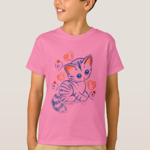 Camiseta Gatito con los corazones y los remolinos