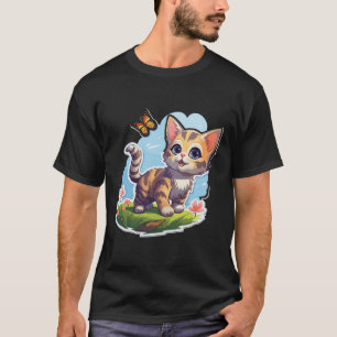 Camiseta Gatito Con Ojos Azules Y Mariposa Verano Perfecto