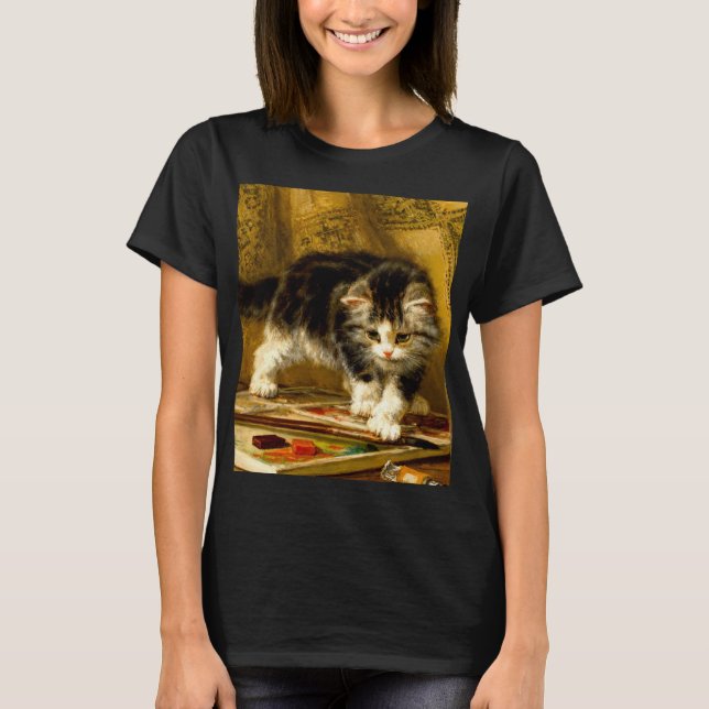 Camiseta Gatito con pintura y brochas (Anverso)