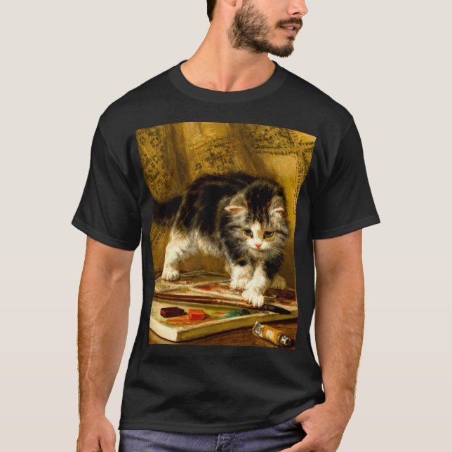 Camiseta Gatito con pintura y brochas (Anverso)