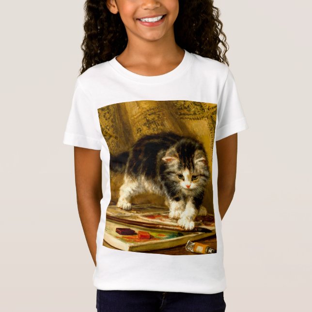 Camiseta Gatito con pintura y brochas (Anverso)