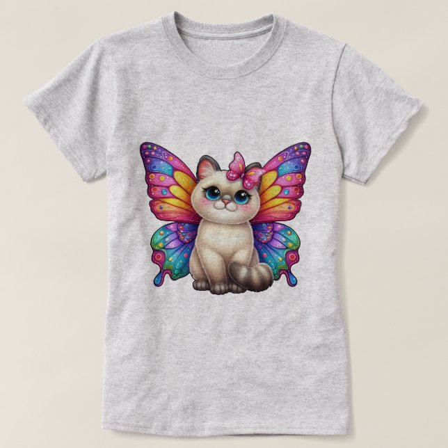 Camiseta Gatito con vibrante ala mariposa (Diseño del anverso)
