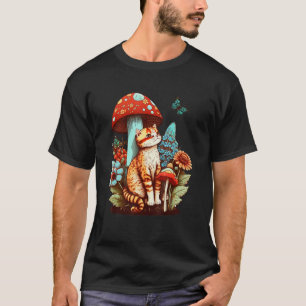 Camiseta Gatito cottagecore hongo y flores coloridas lindas