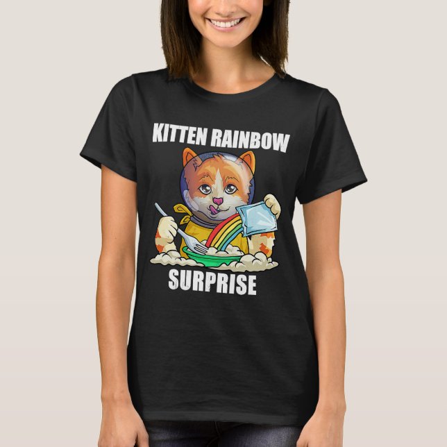 Camiseta Gatito de arcoiris retro Sorpresa Estilo de ungüen (Anverso)