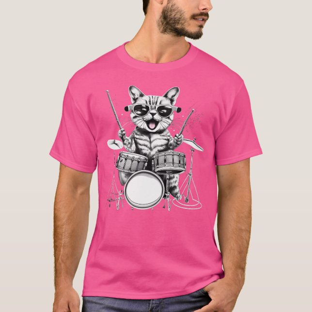 Camiseta Gatito de banda de rock tocando la batería (Anverso)