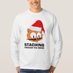 CAMISETA GATITO DE BIGOTE DE HUMOR ATRAVESANDO LA NIEVE