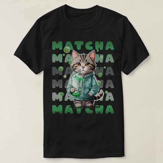 Camiseta Gatito de carne picada en hoodie bebiendo Matcha V (Diseño del anverso)